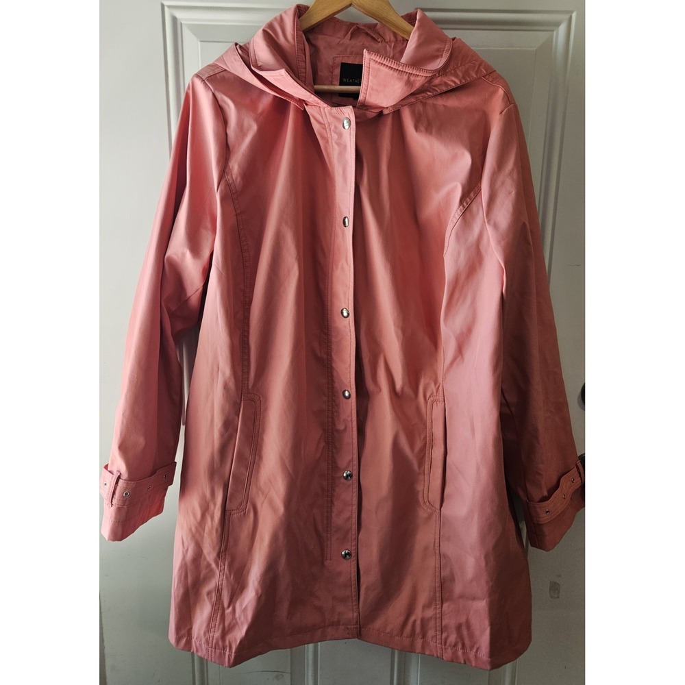 Weatherproof Women's Plus Size  Pink Hooded Rain Jacket Coat  Lightweight